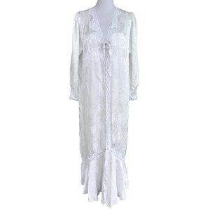 VTG Lauren Alexandra White Floral Bridal Satin Robe Peignoir Lace Size Medium